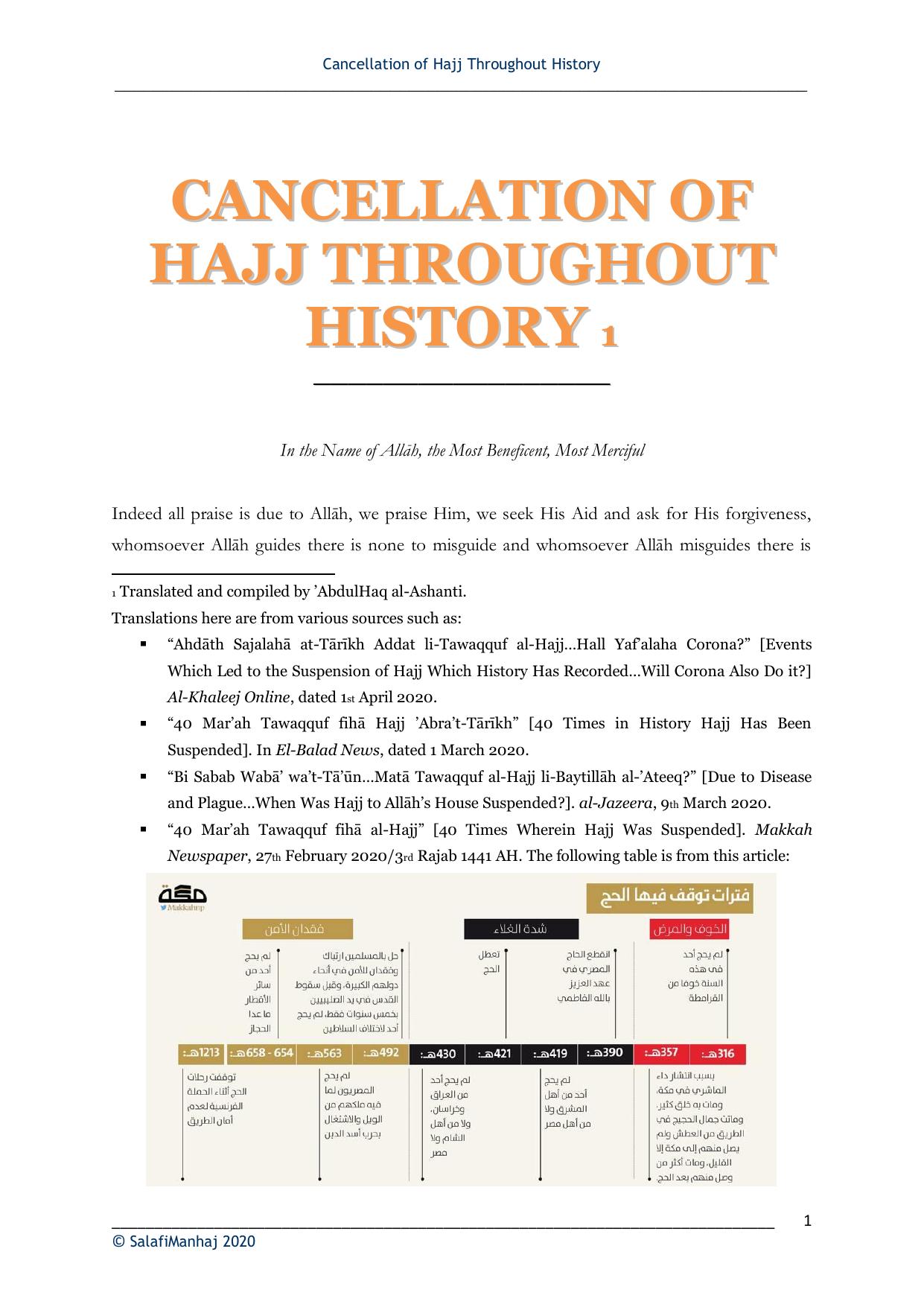 Cancellation of Hajj Throughout History by AbdulHaq Ashanti