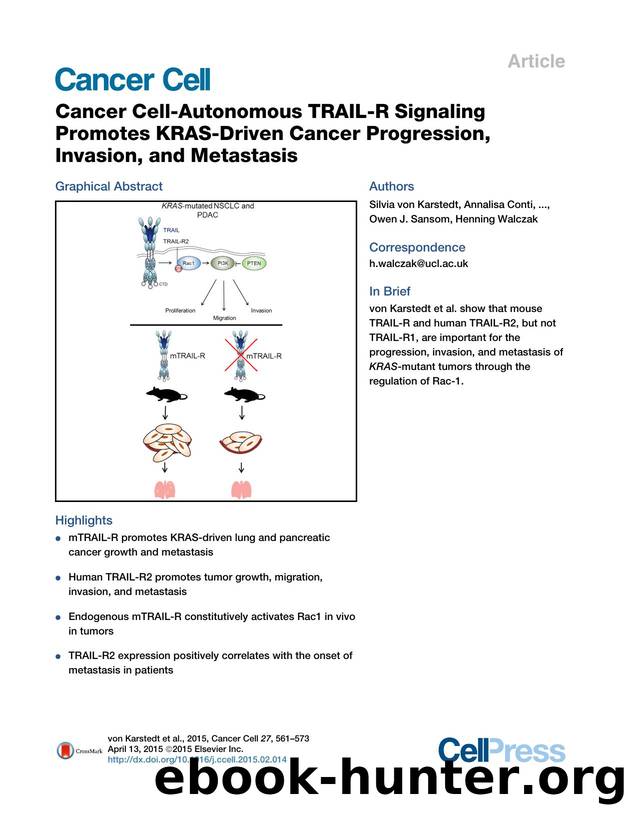 Cancer Cell-Autonomous TRAIL-R Signaling Promotes KRAS-Driven Cancer Progression, Invasion, and Metastasis by unknow