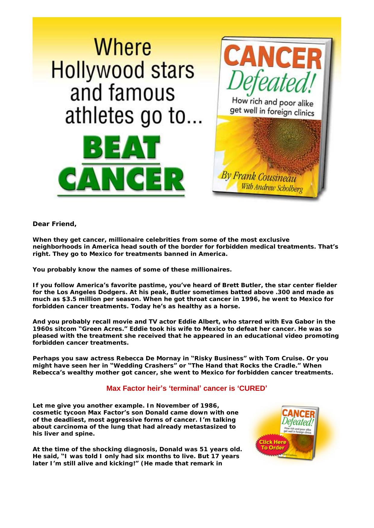 Cancer Defeated! How Rich And Poor Alike Get Well In Foreign Clinics. by Best of Kuszter's Collection