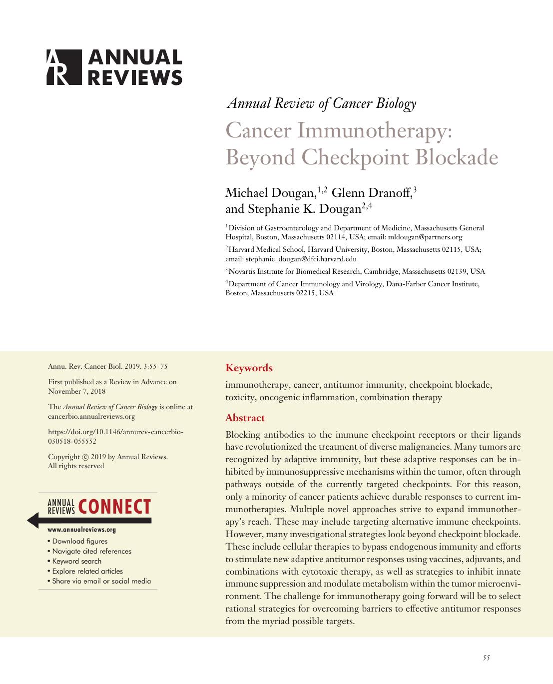 Cancer Immunotherapy: Beyond Checkpoint Blockade by Michael Dougan Glenn Dranoff Stephanie K. Dougan