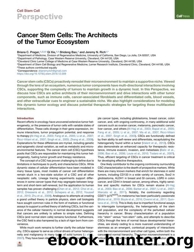 Cancer Stem Cells: The Architects of the Tumor Ecosystem by Briana C. Prager & Qi Xie & Shideng Bao & Jeremy N. Rich