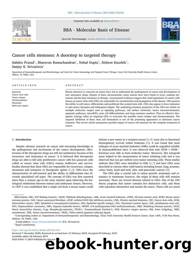 Cancer cells stemness_ A doorstep to targeted therapy by Sahdeo Prasad & Sharavan Ramachandran & Nehal Gupta & Itishree Kaushik & Sanjay K. Srivastava