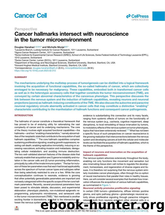 Cancer hallmarks intersect with neuroscience in the tumor microenvironment by Douglas Hanahan & Michelle Monje