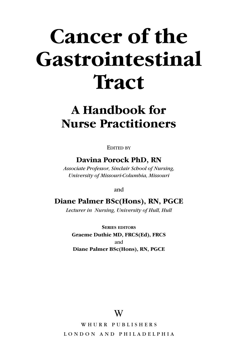 Cancer of the gastrointestinal tract : a handbook for nurse practitioners by Palmer Diane; Porock Davina