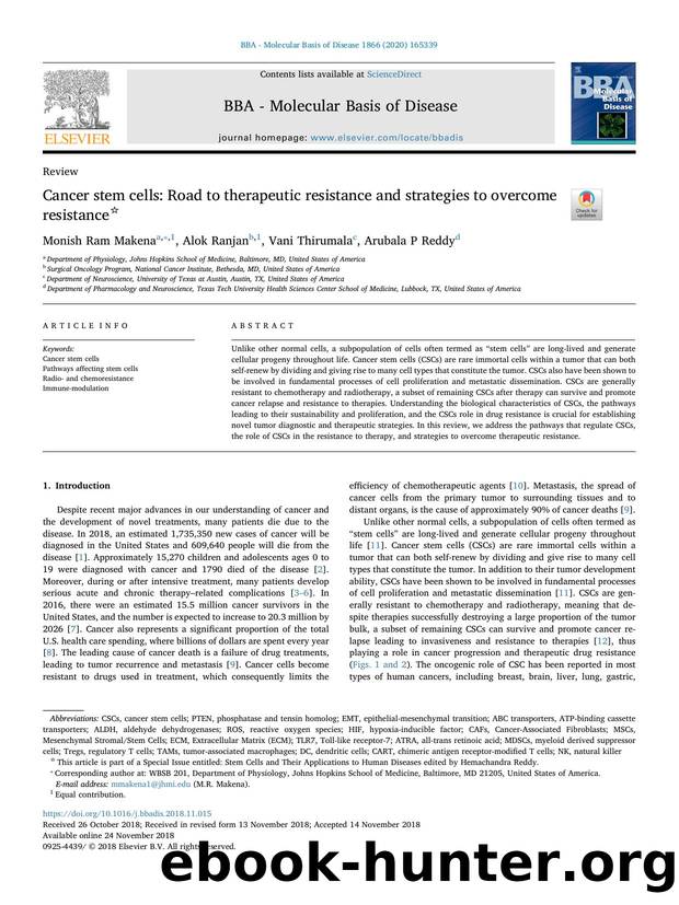 Cancer stem cells_ Road to therapeutic resistance and strategies to overcome resistance by Monish Ram Makena & Alok Ranjan & Vani Thirumala & Arubala P Reddy