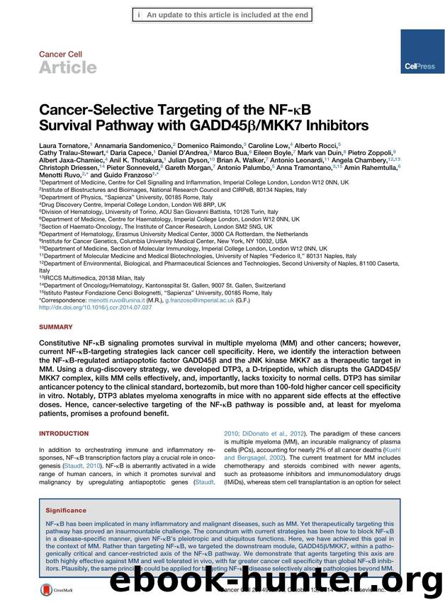 Cancer-Selective Targeting of the NF-ÎºB Survival Pathway with GADD45Î²MKK7 Inhibitors by unknow