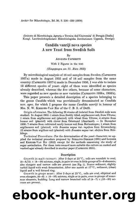 Candida vanriji nova species a new yeast from Swedish soils by Unknown
