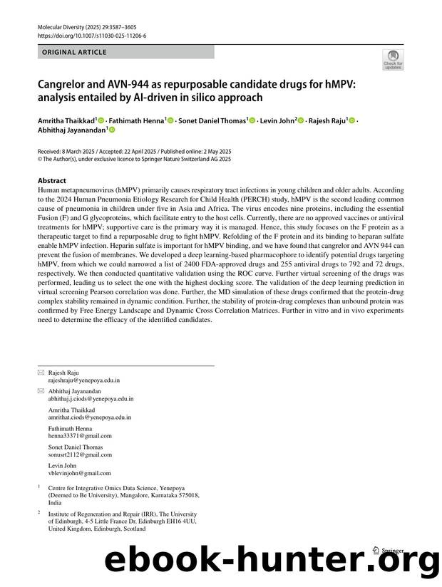 Cangrelor and AVN-944 as repurposable candidate drugs for hMPV: analysis entailed by AI-driven in silico approach by unknow