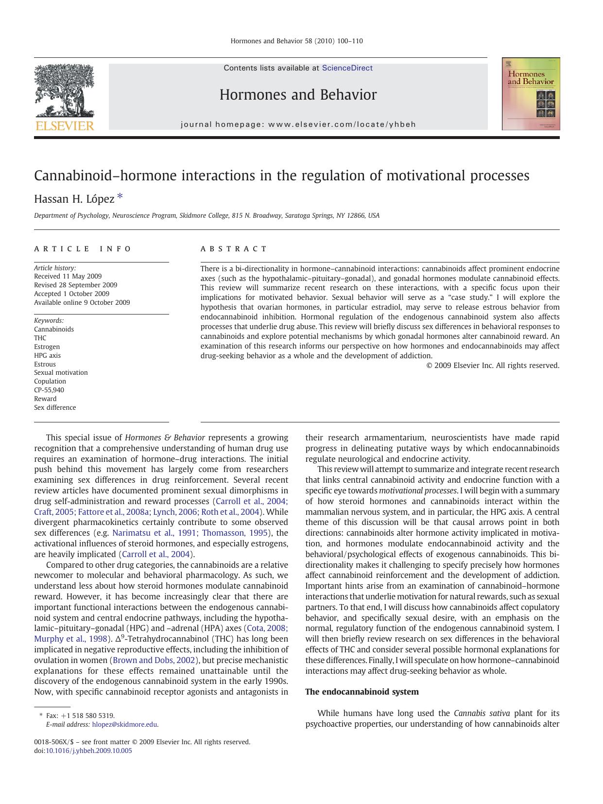 Cannabinoidâhormone interactions in the regulation of motivational processes by Hassan H. López