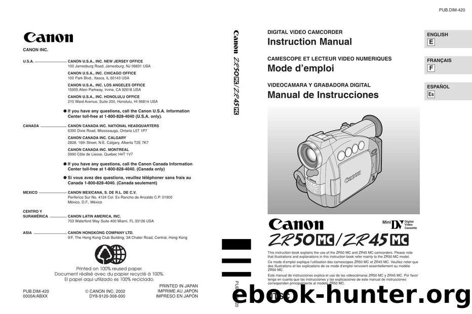 Canon ZR45MC MiniDV Digital Camcorder with 25 LCD Manual by Unknown