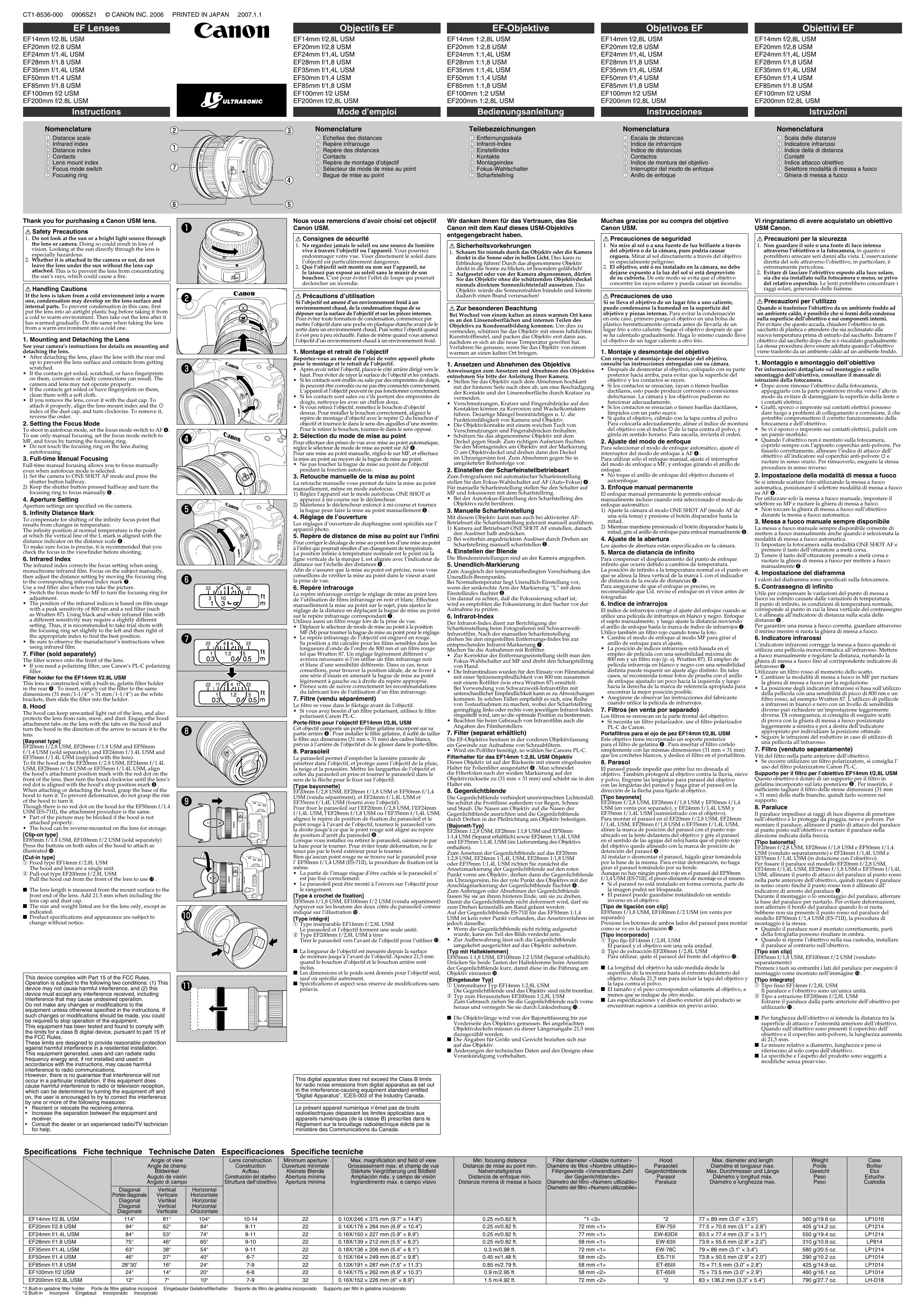 Canon-EF lens Instruction Manual DA NL EN FI DE IT RU ES SV by Unknown