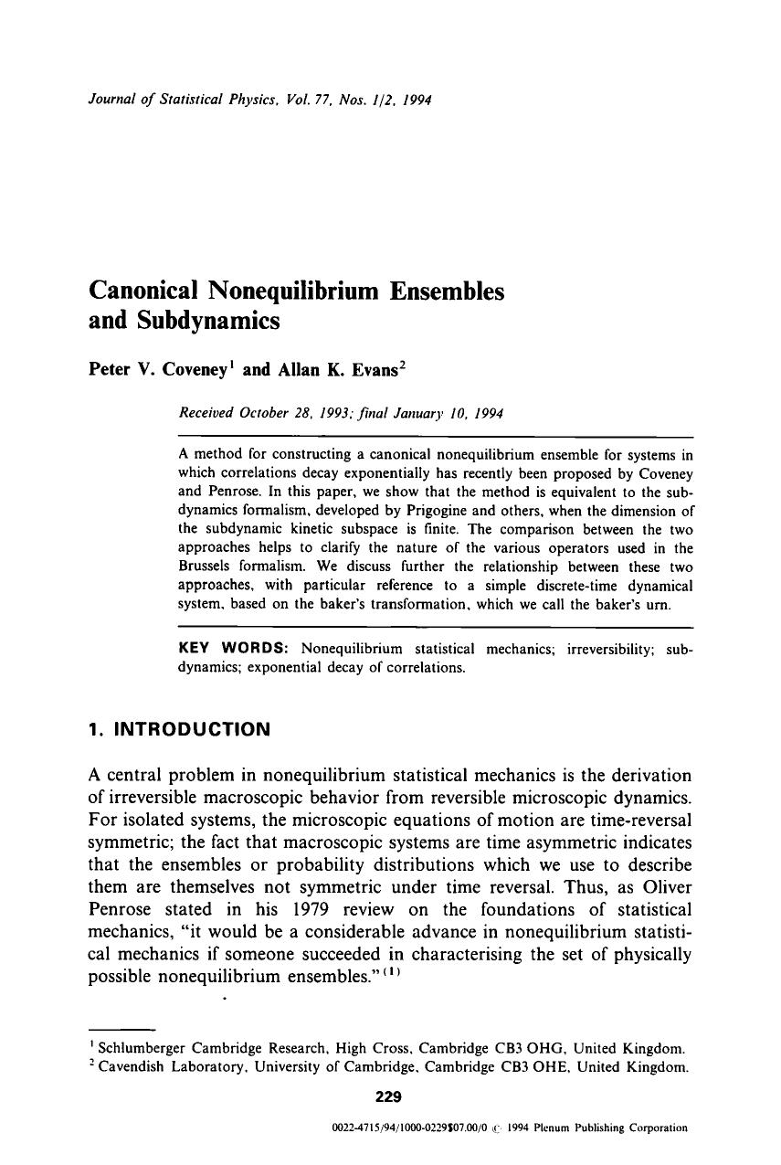 Canonical nonequilibrium ensembles and subdynamics by Unknown