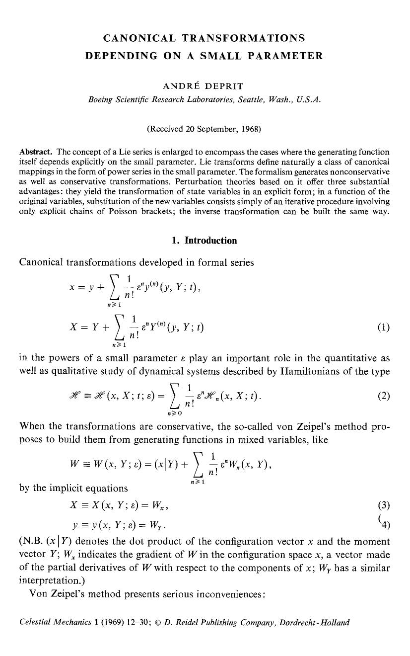 Canonical transformations depending on a small parameter by Unknown