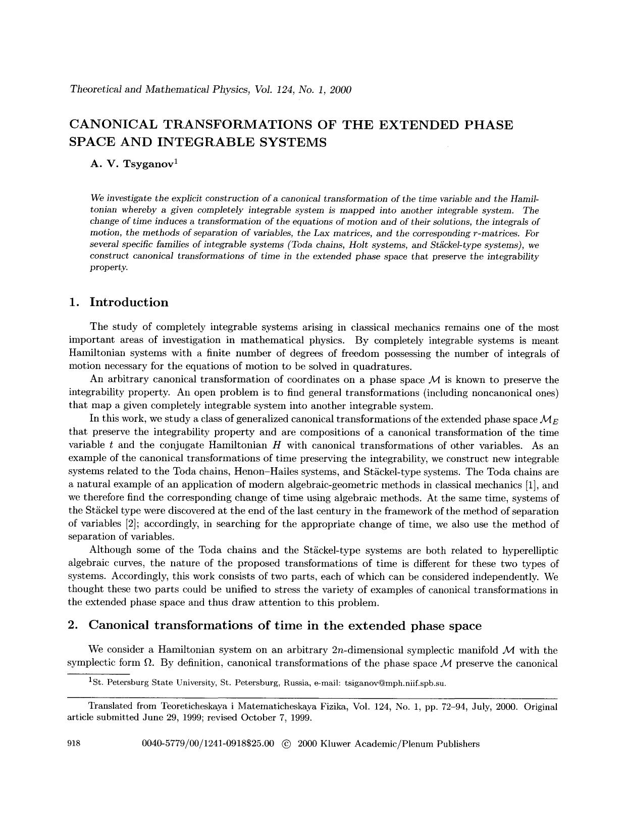 Canonical transformations of the extended phase space and integrable systems by Unknown