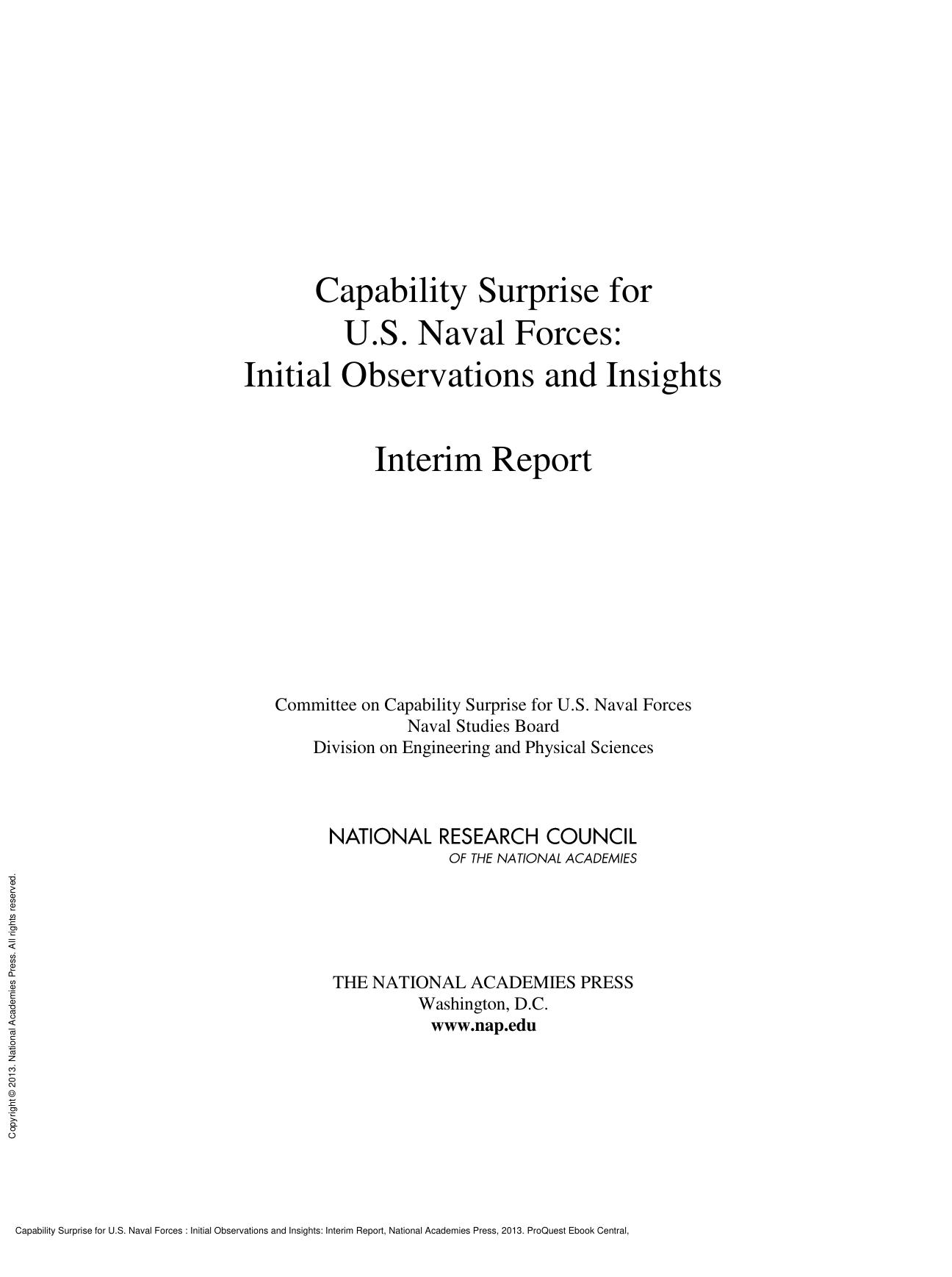 Capability Surprise for U.S. Naval Forces : Initial Observations and Insights: Interim Report by National Research Council; Division on Engineering and Physical Sciences; Naval Studies Board