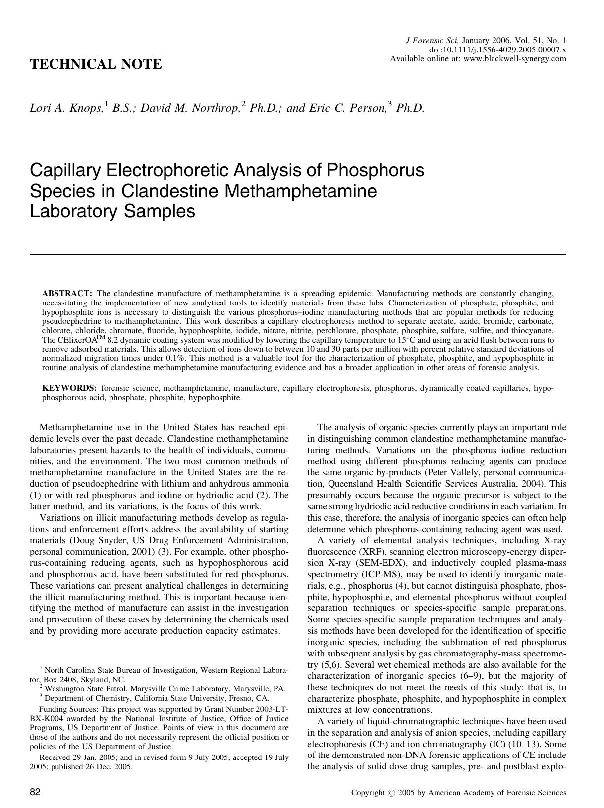 Capillary Electrophoretic Analysis of Phosphorus Species in Clandestine Methamphetamine Laboratory Samples by Unknown