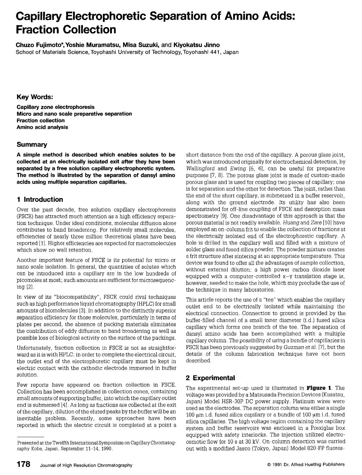 Capillary electrophoretic separation of amino acids: Fraction collection by Unknown