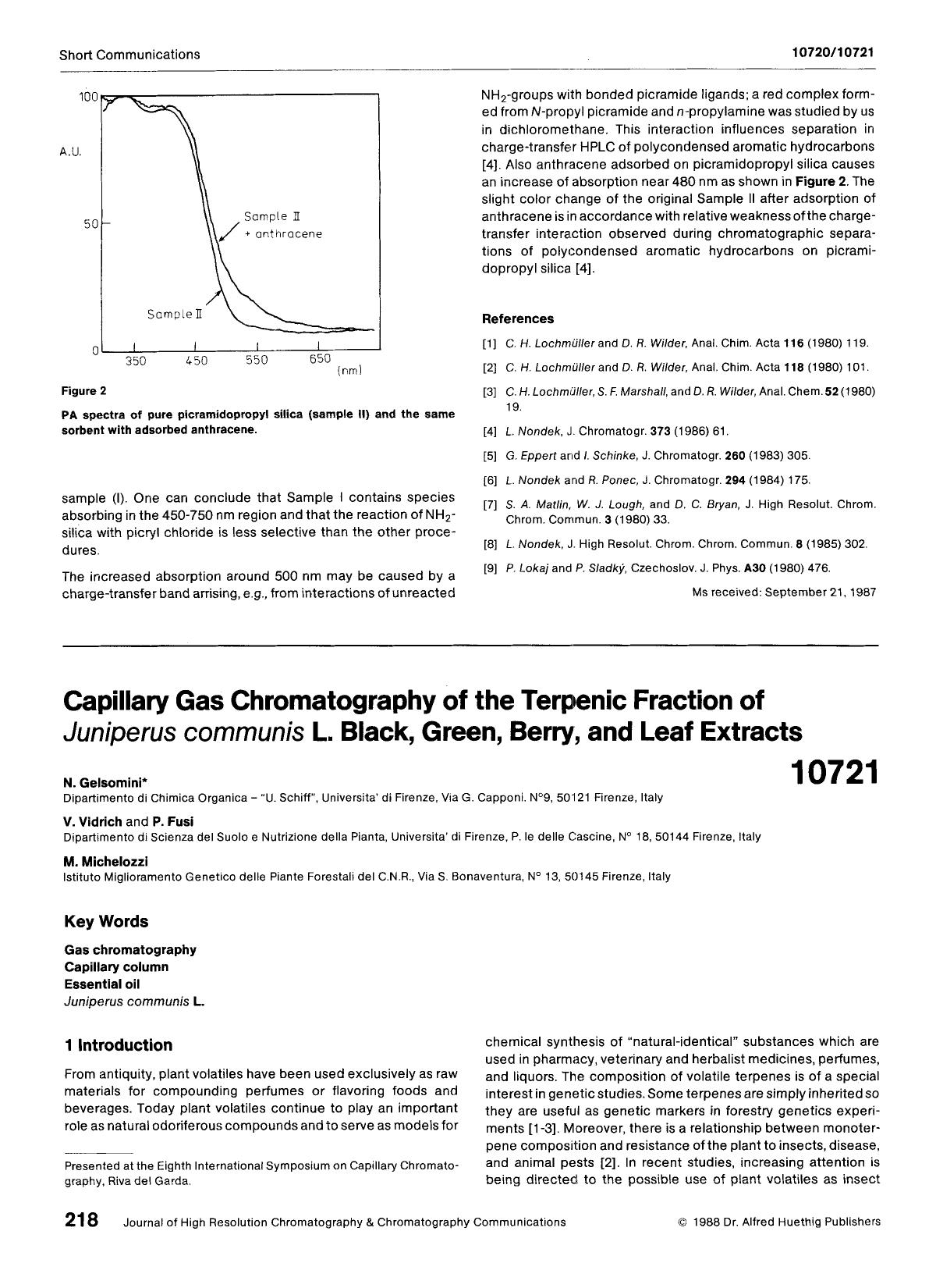 Capillary gas chromatography of the terpenic fraction of Juniperus communis L. Black, Green, Berry, and Leaf Extracts by Unknown