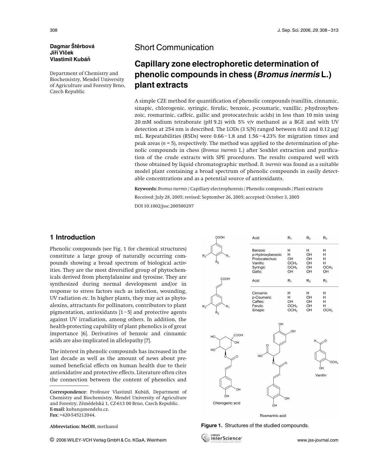 Capillary zone electrophoretic determination of phenolic compounds in chess (Bromus inermis L.) plant extracts by Unknown