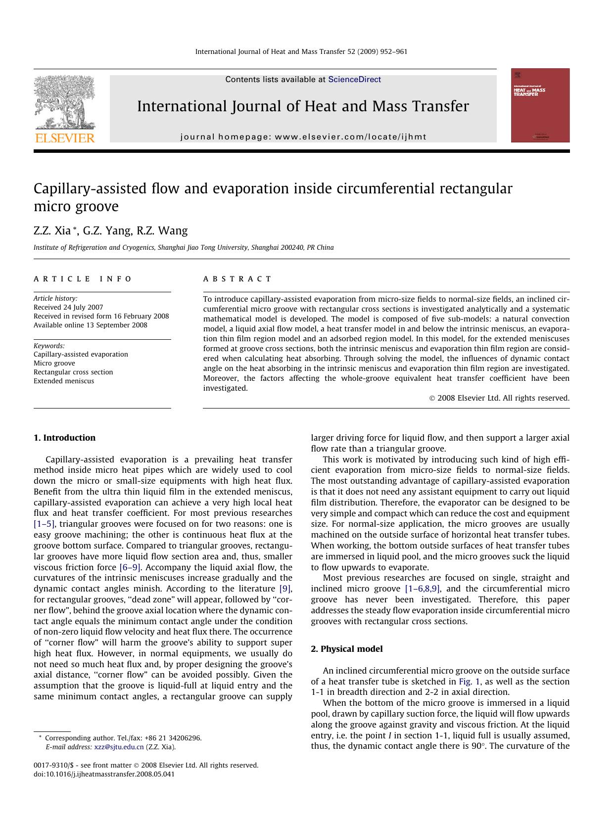 Capillary-assisted flow and evaporation inside circumferential rectangular micro groove by Z.Z. Xia; G.Z. Yang; R.Z. Wang
