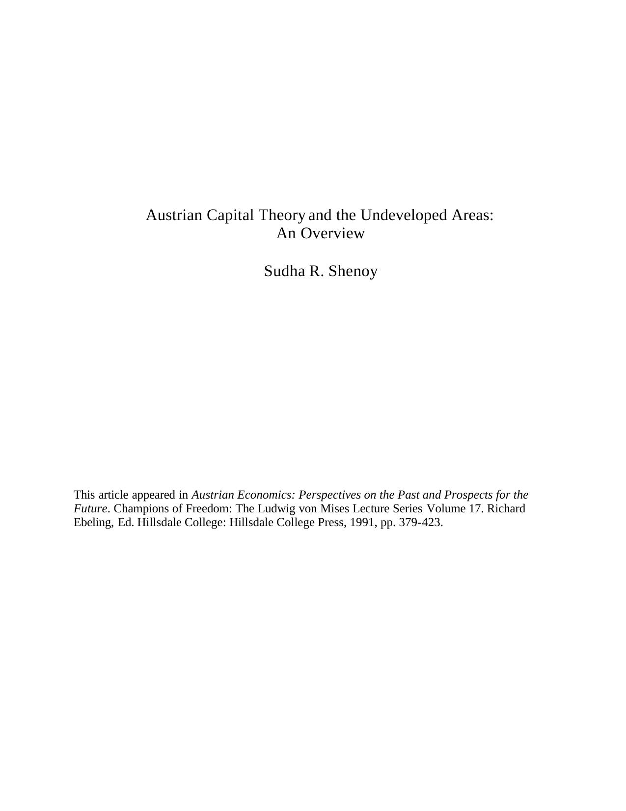 Capital and Developing Nations by Shenoy