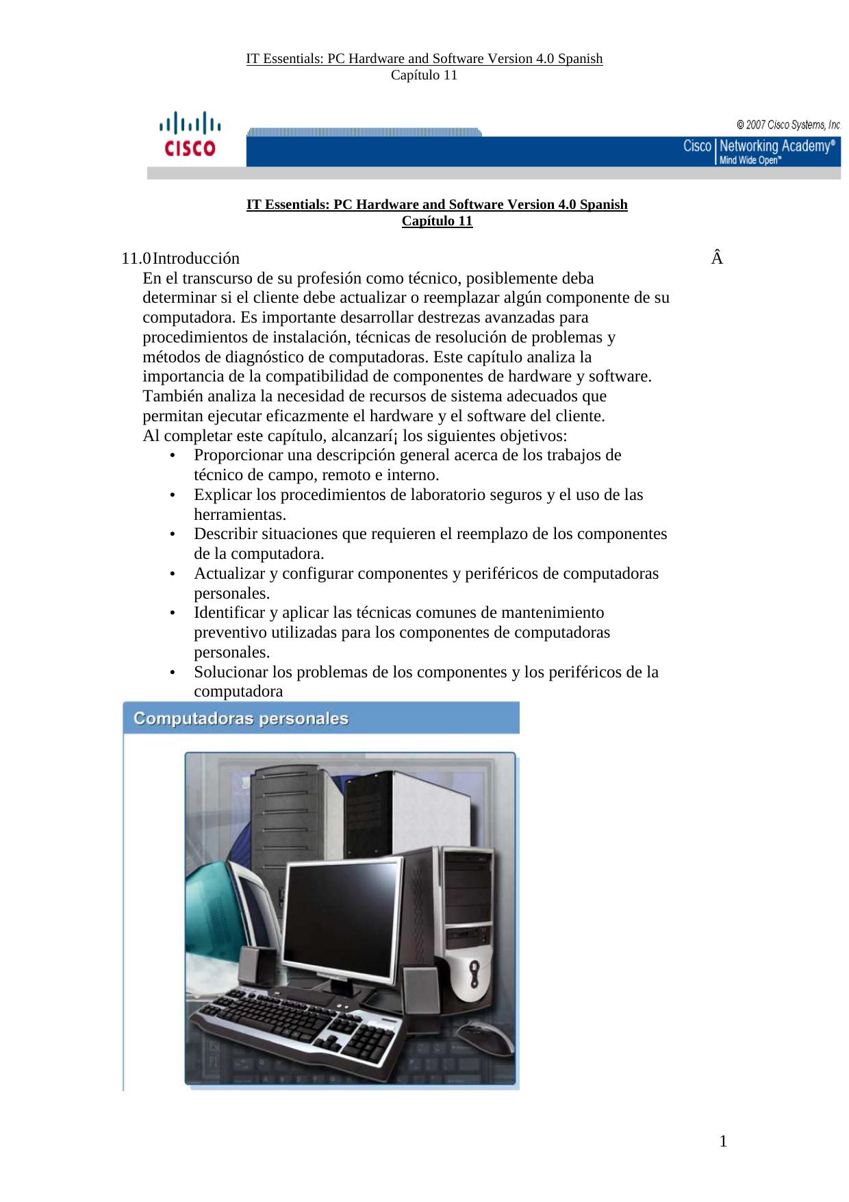 Capitulo 11 PC Hardware and Software Version 4.0 Spanish by ()