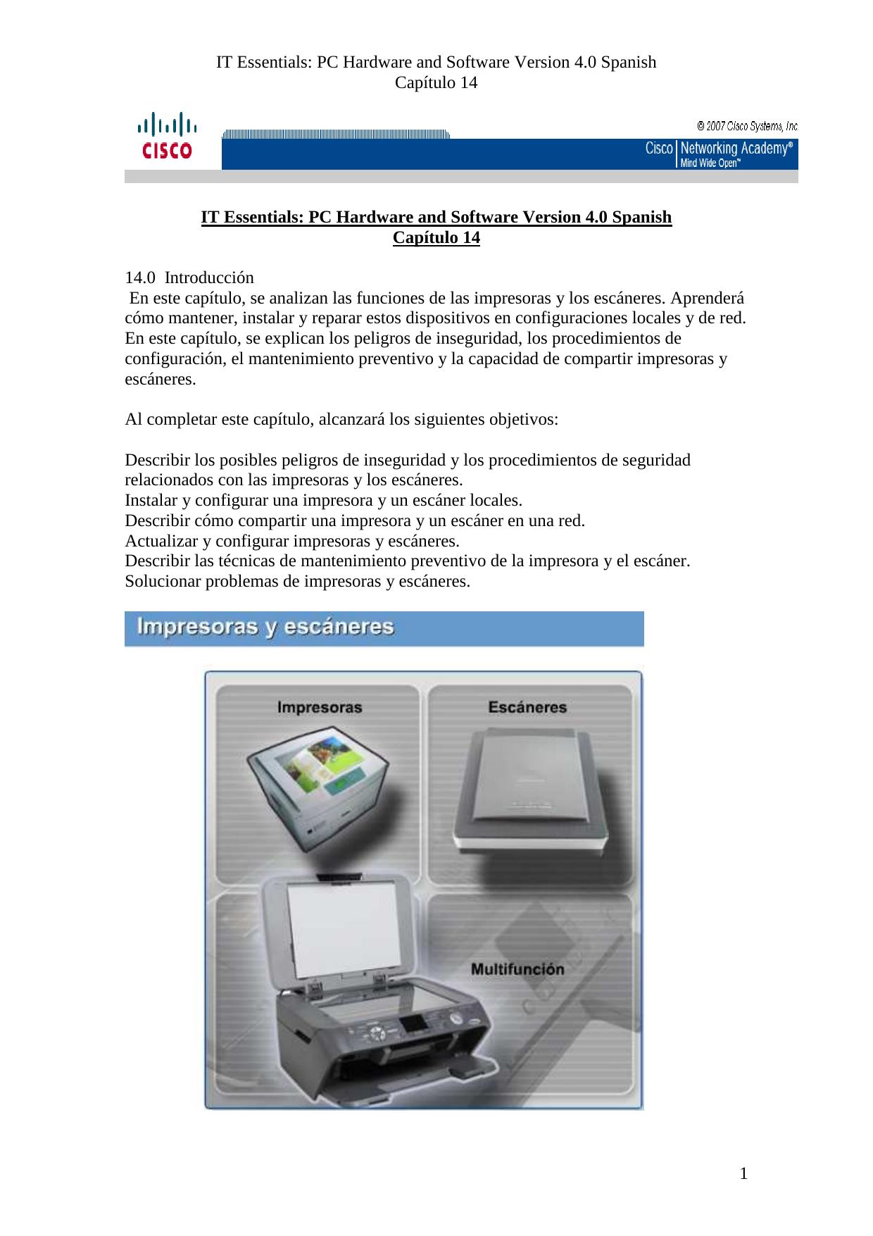 Capitulo 14 PC Hardware and Software Version 4.0 Spanish by ()