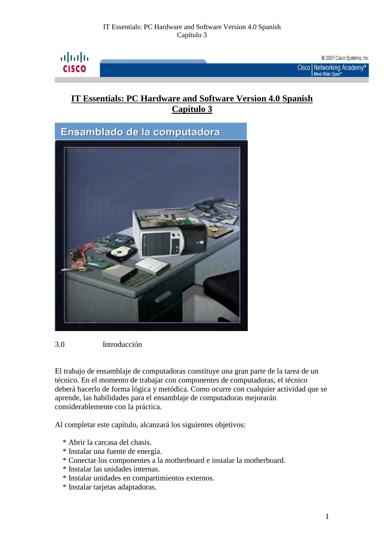 Capitulo 3 PC Hardware and Software Version 4.0 Spanish by ()