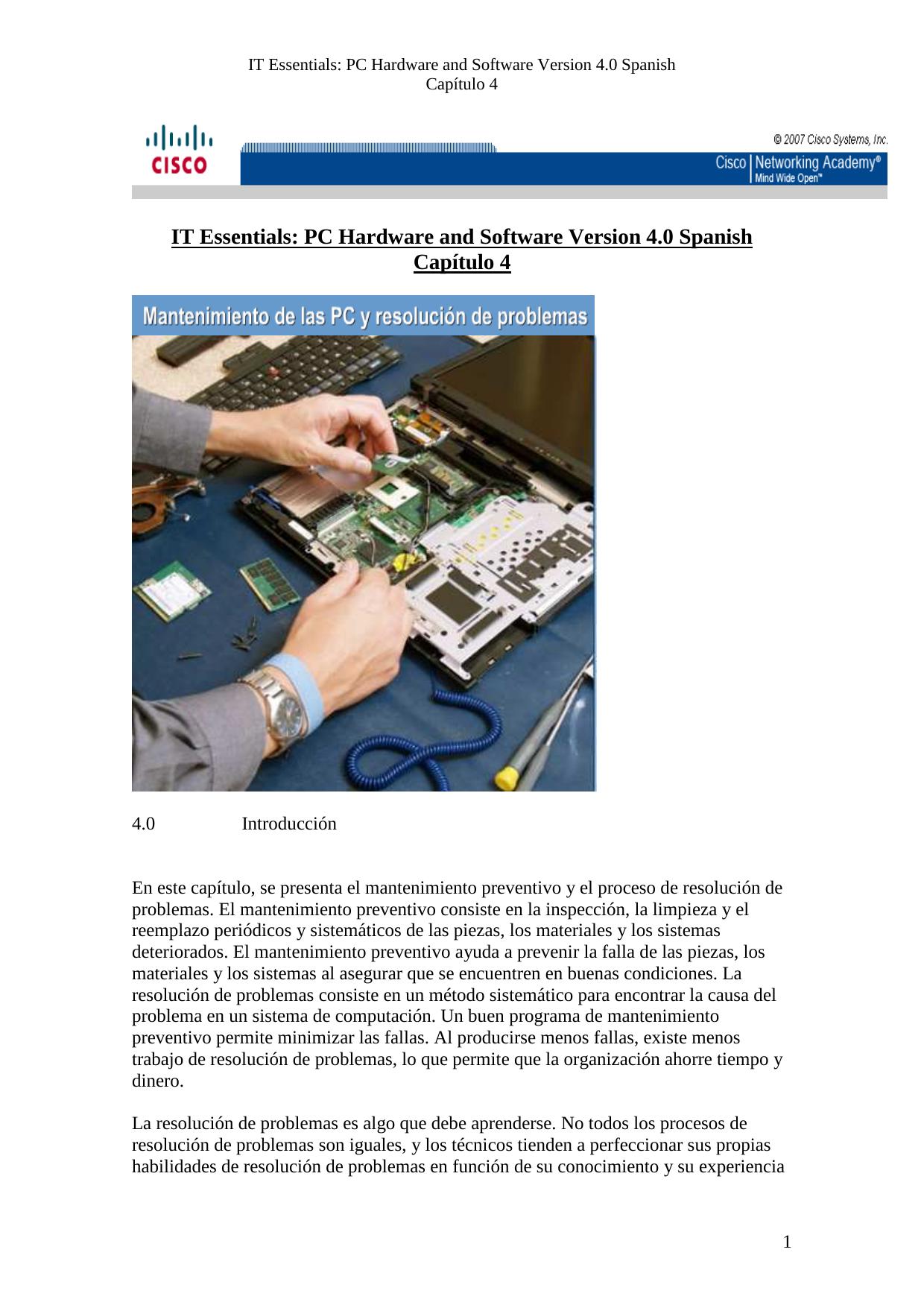 Capitulo 4 PC Hardware and Software Version 4.0 Spanish by ()