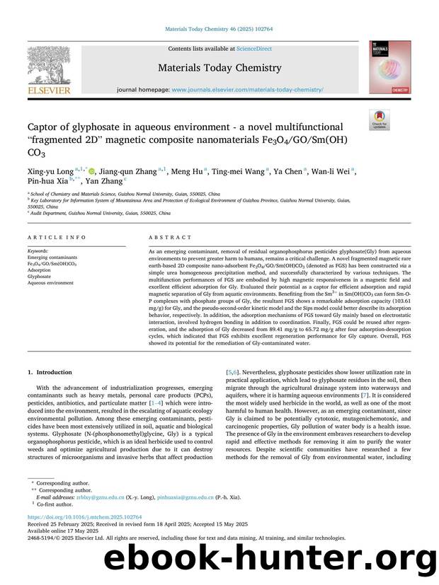 Captor of glyphosate in aqueous environment - a novel multifunctional âfragmented 2Dâ magnetic composite nanomaterials Fe3O4GOSm(OH)CO3 by unknow