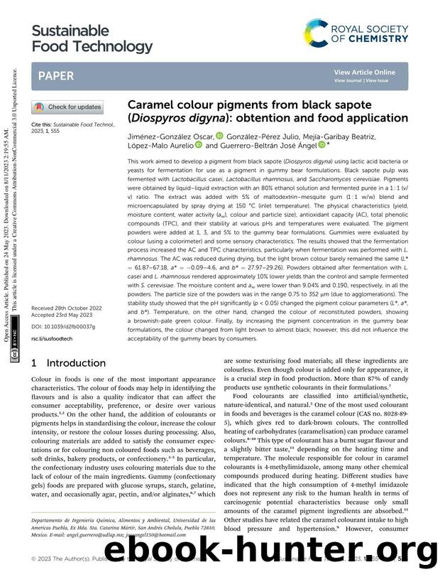 Caramel colour pigments from black sapote (Diospyros digyna): obtention and food application by unknow