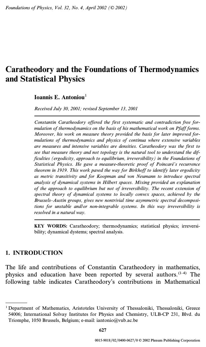 Caratheodory and the Foundations of Thermodynamics and Statistical Physics by Unknown