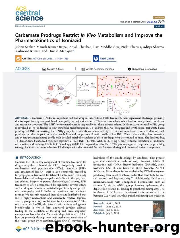 Carbamate Prodrugs Restrict In Vivo Metabolism and Improve the Pharmacokinetics of Isoniazid by unknow