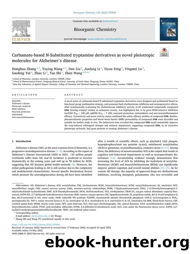 Carbamate-based N -Substituted tryptamine derivatives as novel pleiotropic molecules for Alzheimer's disease by unknow