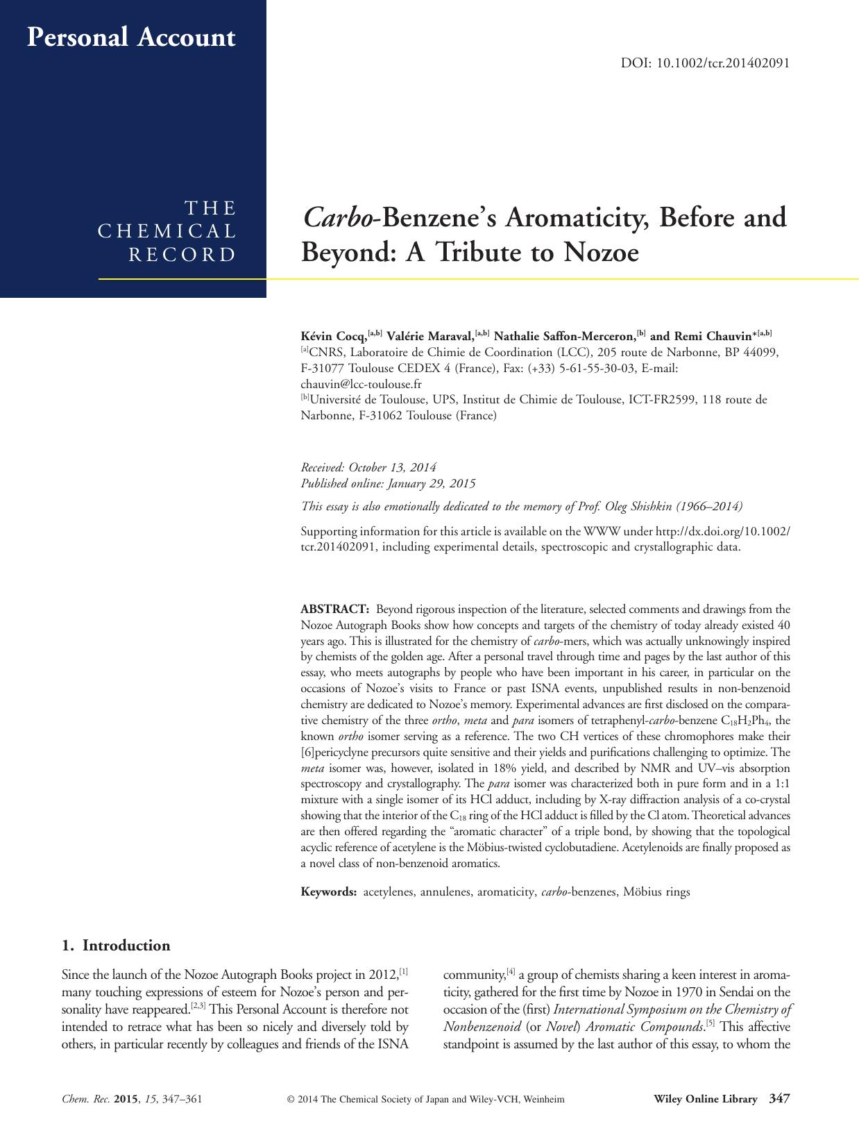 CarboBenzenes Aromaticity, Before and Beyond: A Tribute to Nozoe by Unknown