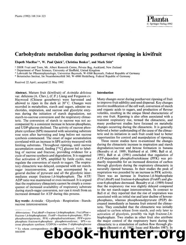 Carbohydrate metabolism during postharvest ripening in kiwifruit by Unknown