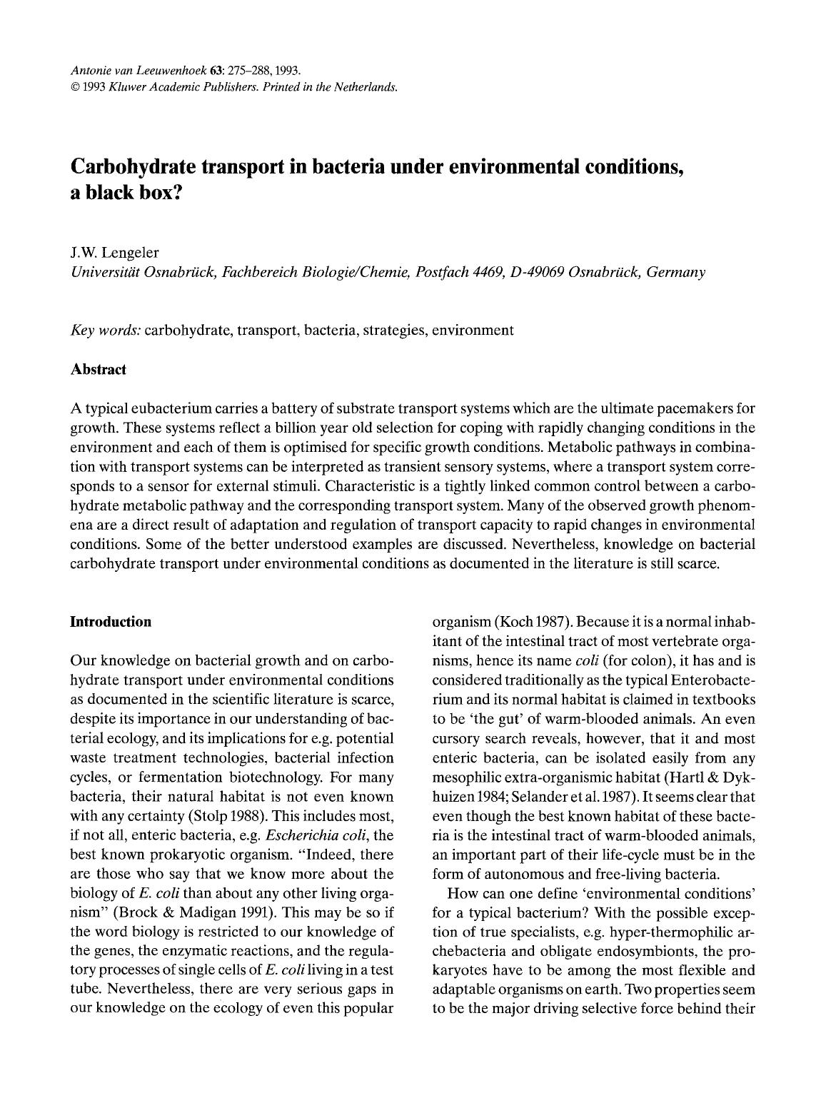 Carbohydrate transport in bacteria under environmental conditions, a black box? by Unknown