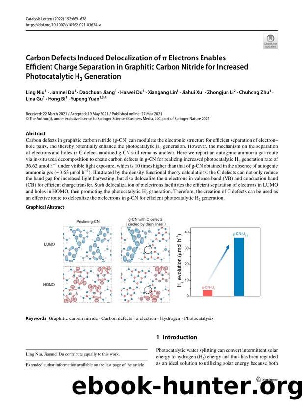 Carbon Defects Induced Delocalization of Ï Electrons Enables Efficient Charge Separation in Graphitic Carbon Nitride for Increased Photocatalytic H2 Generation by unknow