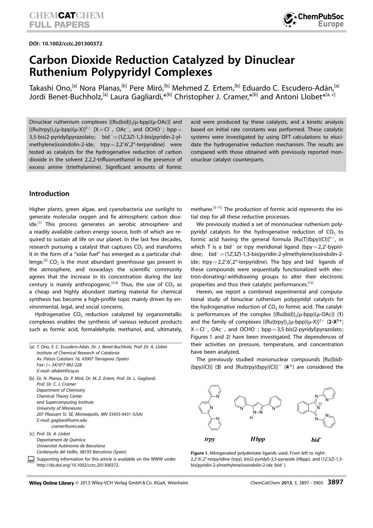 Carbon Dioxide Reduction Catalyzed by Dinuclear Ruthenium Polypyridyl Complexes by Unknown
