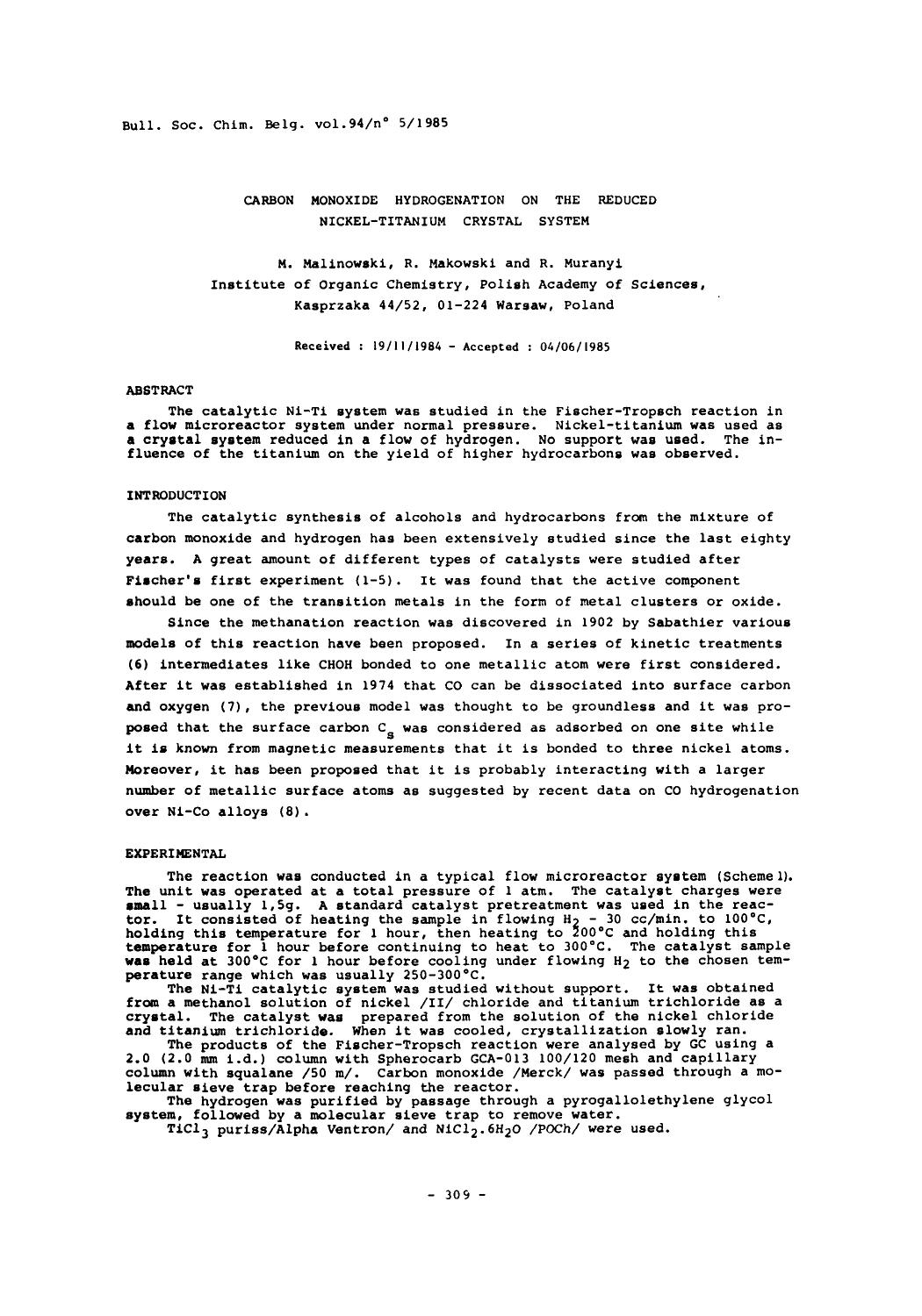 Carbon Monoxide Hydrogenation on the Reduced NickelTitanium Crystal System by Unknown