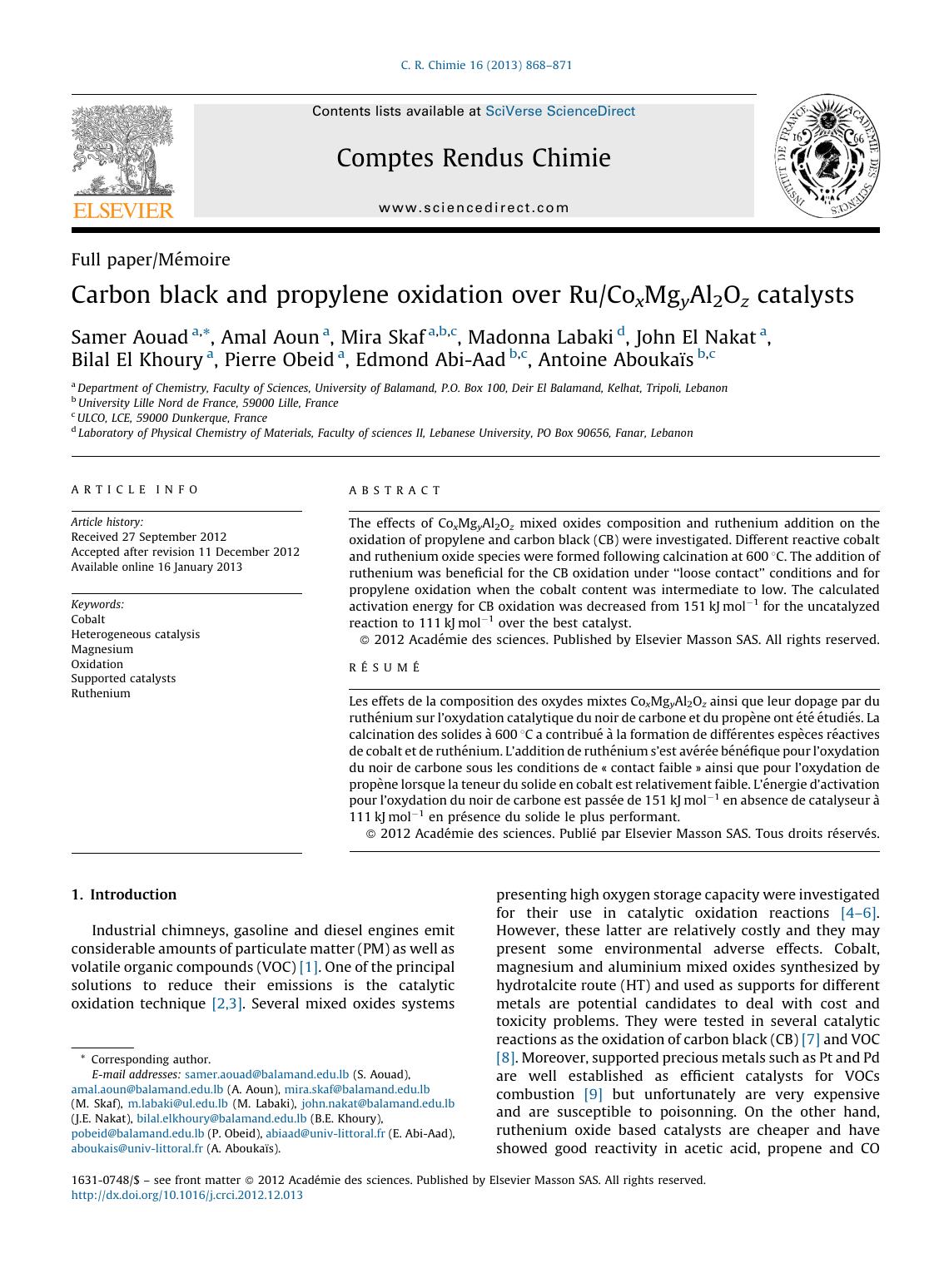 Carbon black and propylene oxidation over RuCoxMgyAl2Oz catalysts by unknow
