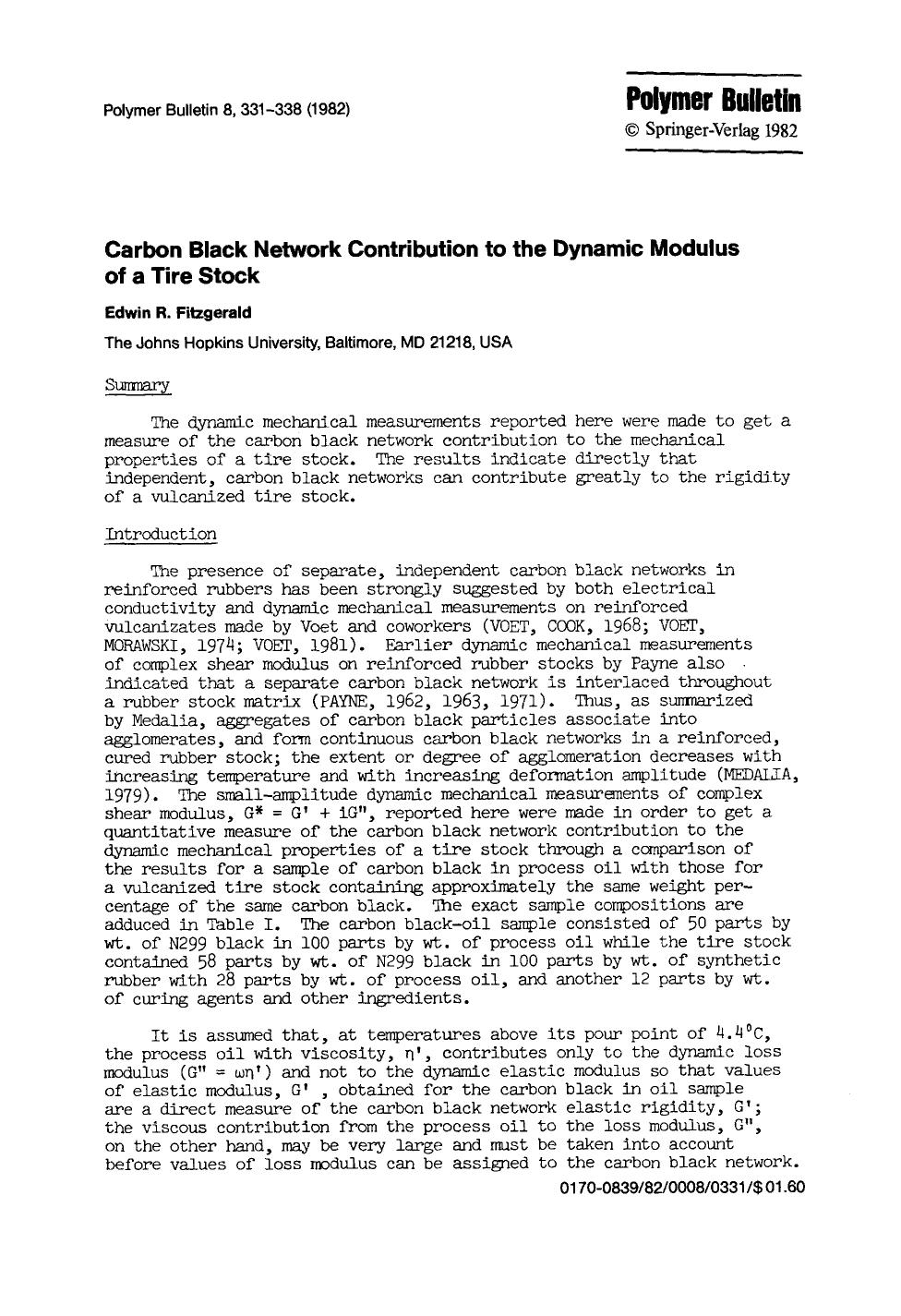 Carbon black network contribution to the dynamic modulus of a tire stock by Unknown