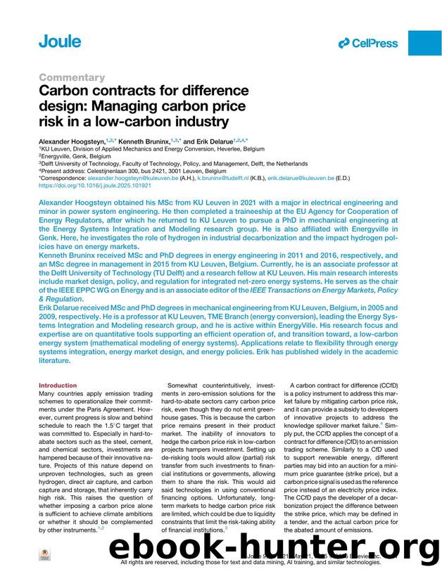 Carbon contracts for difference design: Managing carbon price risk in a low-carbon industry by Alexander Hoogsteyn & Kenneth Bruninx & Erik Delarue