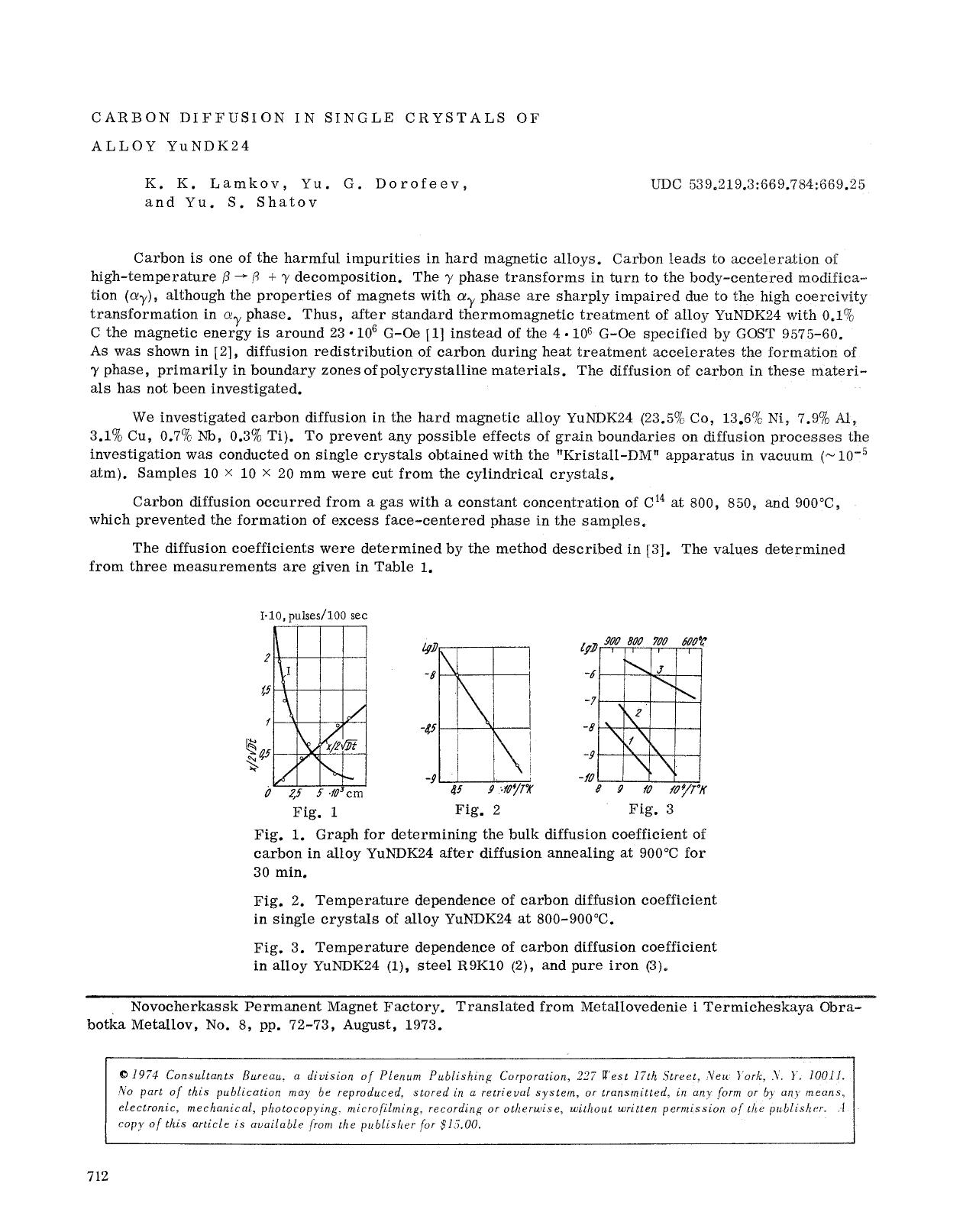 Carbon diffusion in single crystals of alloy YuNDK24 by Unknown
