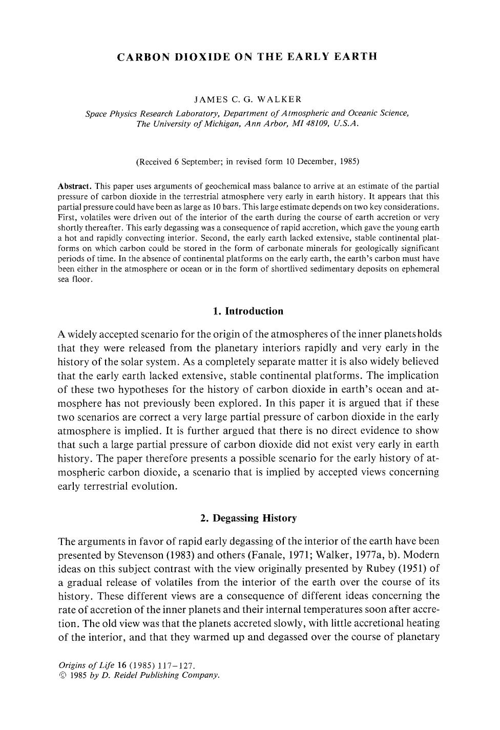 Carbon dioxide on the early earth by Unknown
