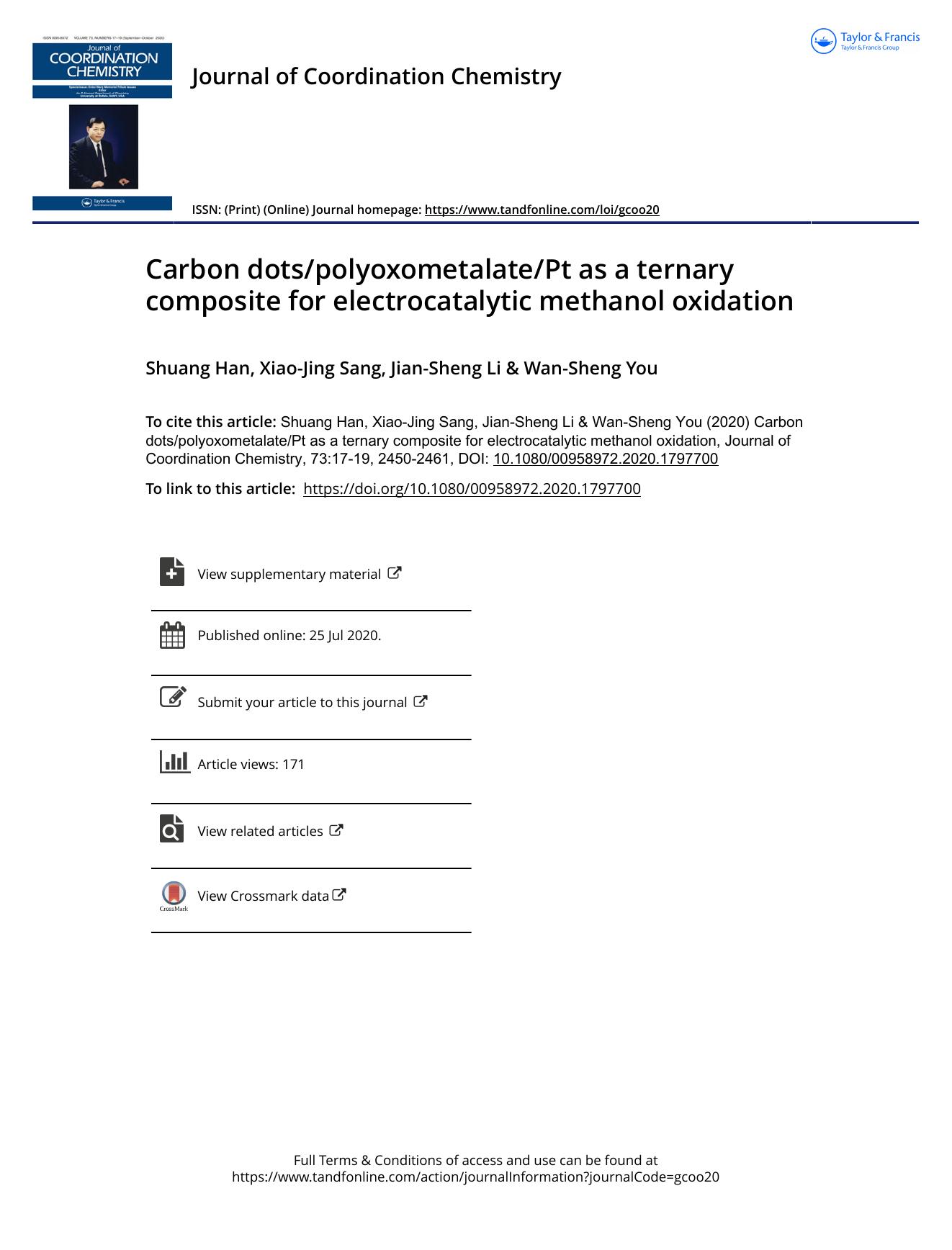 Carbon dotspolyoxometalatePt as a ternary composite for electrocatalytic methanol oxidation by Han Shuang & Sang Xiao-Jing & Li Jian-Sheng & You Wan-Sheng