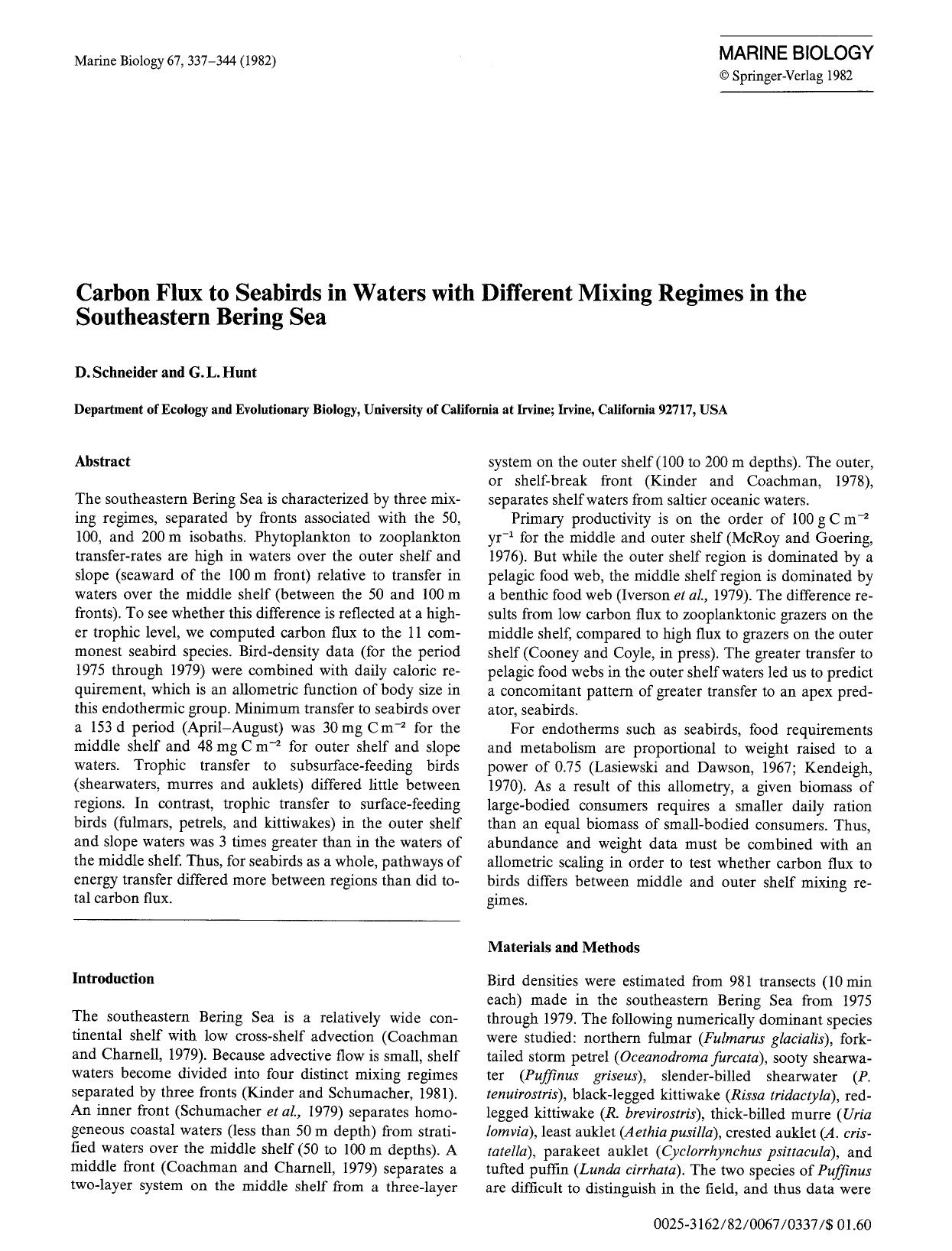 Carbon flux to seabirds in waters with different mixing regimes in the southeastern Bering Sea by Unknown