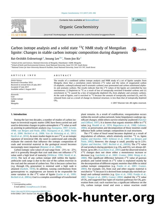 Carbon isotope analysis and a solid state 13C NMR study of Mongolian lignite: Changes in stable carbon isotopic composition during diagenesis by Bat-Orshikh Erdenetsogt & Insung Lee & Yoon-Joo Ko