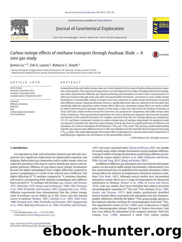 Carbon isotope effects of methane transport through Anahuac Shale â A core gas study by Jiemin Lu & Toti E. Larson & Rebecca C. Smyth