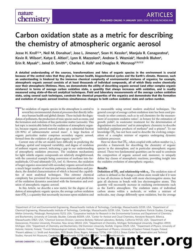 Carbon oxidation state as a metric for describing the chemistry of atmospheric organic aerosol by unknow